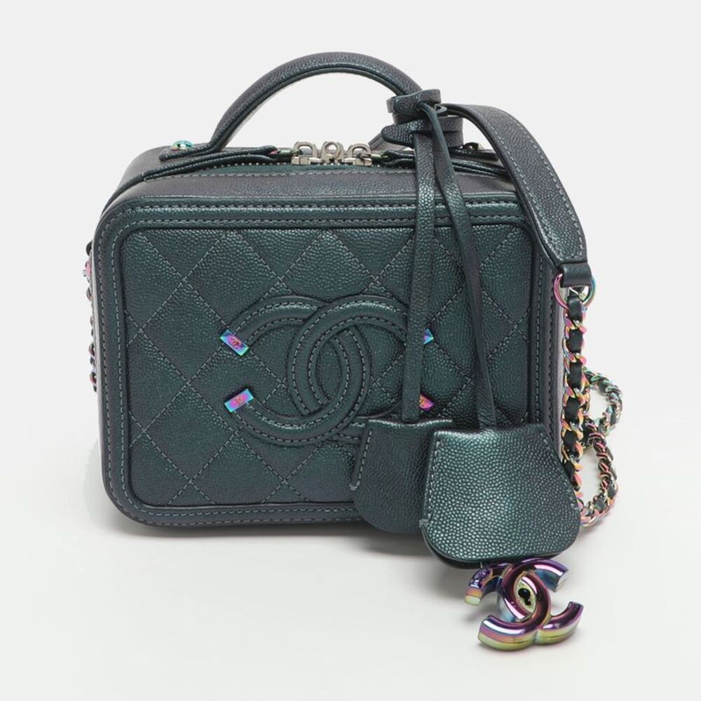Chanel Cc Filigree Vanity Case Small Iridescent Quilted Caviar Leather Bag